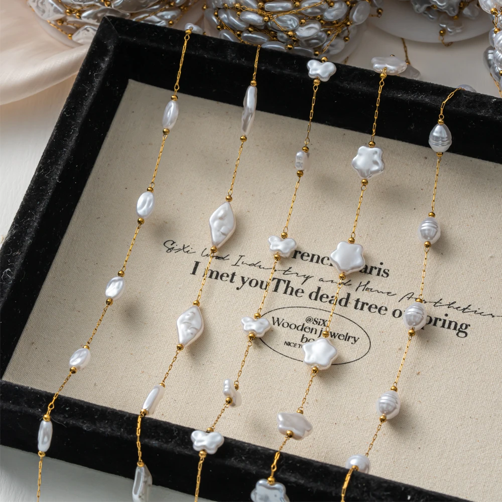 

1 Meter Stainless Steel Imitation Pearl Beads Chains for DIY Necklace Bracelet Anklet Jewelry Making Supplies Findings Materials