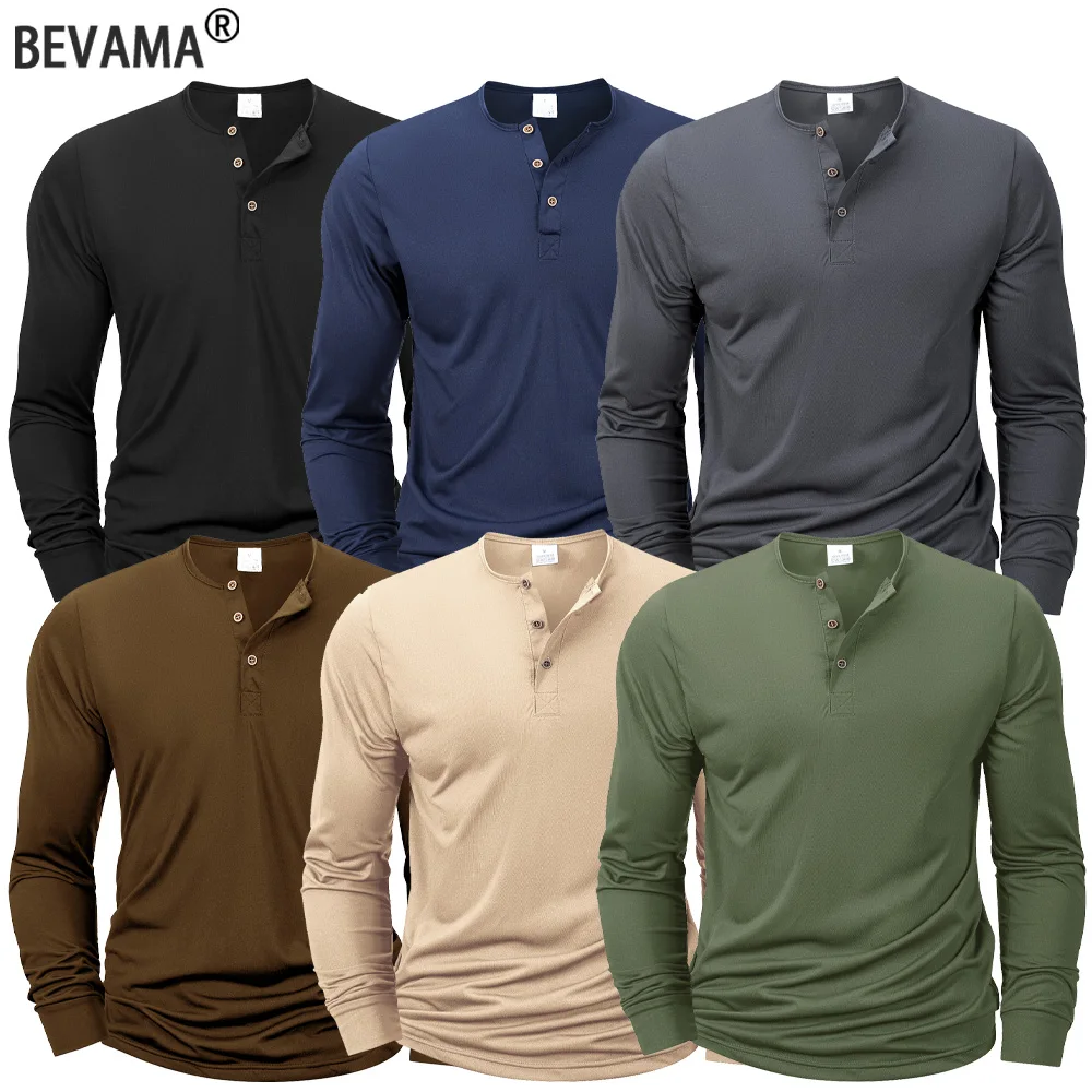 Mens Long Sleeve Henley Neck T-shirt Slim Fit Bottoming Tshirt Casual Button Shirt Comfortable Fitness Tee Cozy Top