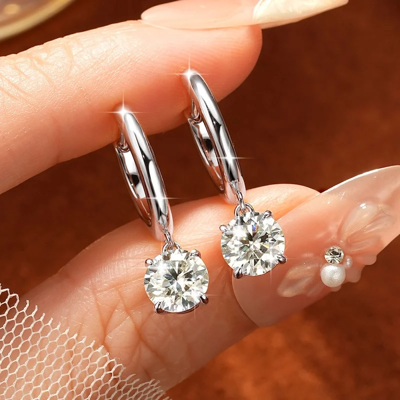 Rrjzz 6,5 mm Solitär-Moissanit-Diamant-Tropfenohrringe, hypoallergen, zierliche Hängeohrringe für Frauen, 1 Karat, Schmuckgeschenke – Detail 9