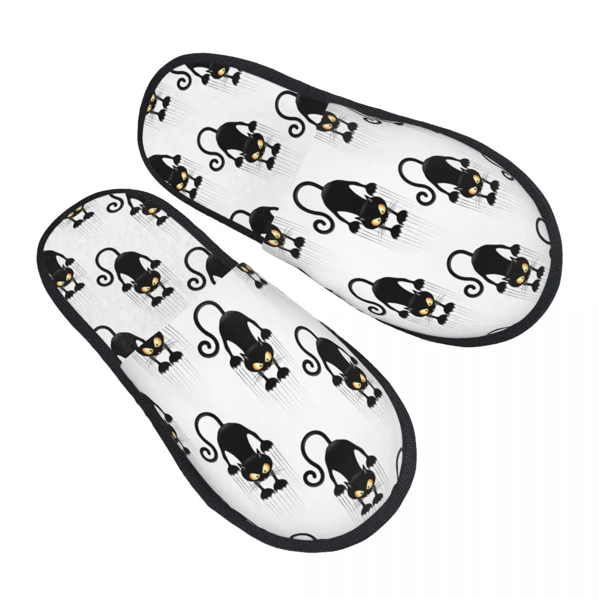 

Custom Funny Cartoon Black Cat Guest Slippers for Bedroom Women House Slipper