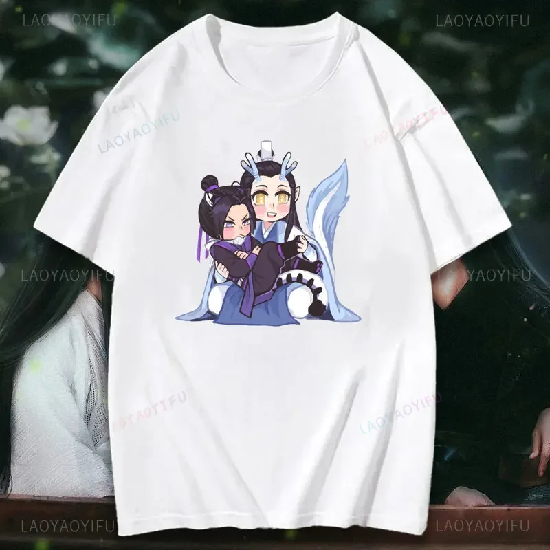 The Untamed MDZS Wangxian Bunnies Men Printed T Shirts Mo Dao Zu Shi Man Tee Shirt Round Collar T-Shirt Pure Cotton Clothing