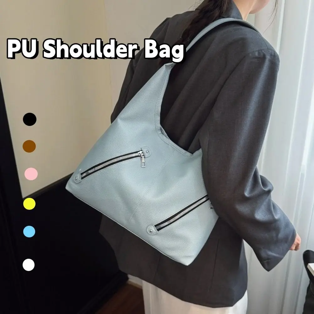 

Solid Color Soft PU Shoulder Bag Korean Style Large Capacity Underarm Handbag Anti-Splash Water Pockets Women Hobo Bag Daily
