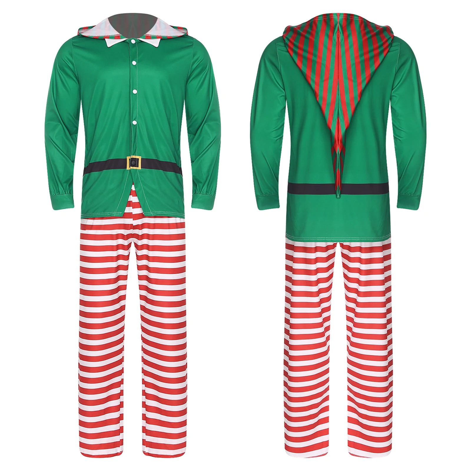 رجل عيد الميلاد قزم منامة حزب تأثيري حلي طويلة الأكمام مقنعين أعلى + سروال مخطط مجموعة لعيد الميلاد عطلة حفلة عشية جمع