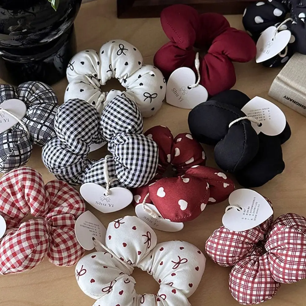 Cute Filled Cotton Flower Scrunchie Elastic Oversized Plaid Hair Ropes Handmade Ponytail Decorative Hairband Hair Accessories