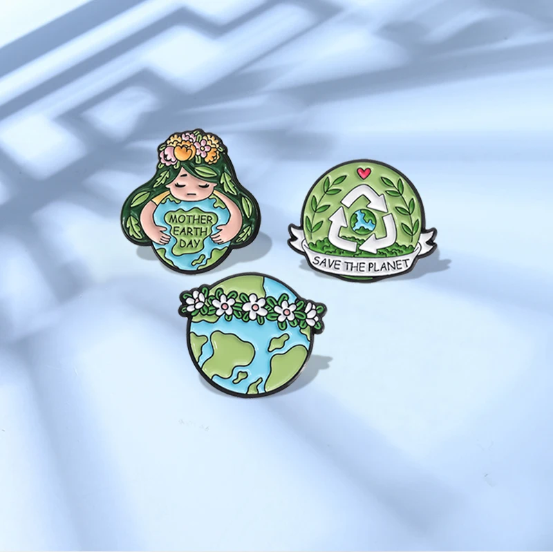 SAVE THE EARTH Enamel Pins Custom GREEN VIBES ONLY Brooches Lapel Badges Plant Jewelry Gift for Friends