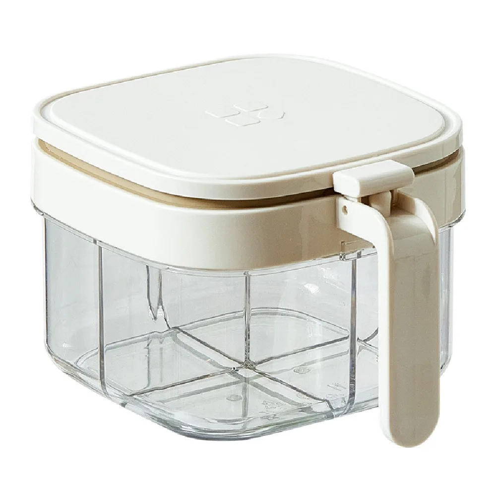 

Glass Sealed Seasoning Jar 4 Grids Leak-proof Condiment Storage Container with Spoon Lid Moisture-proof Spice Tank Restaurant