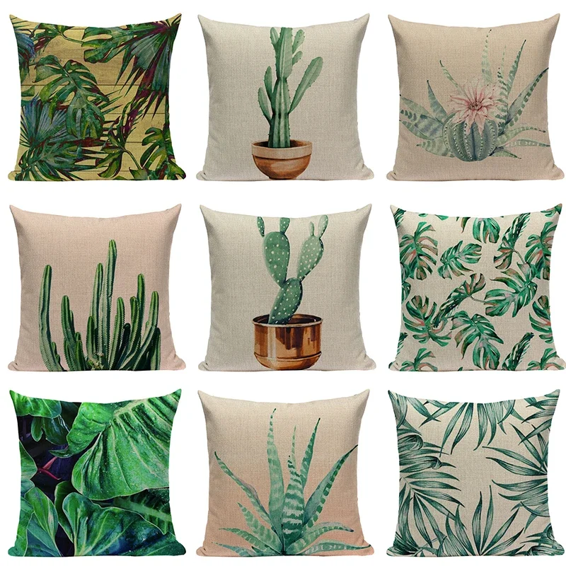 

Cactus Printed Decorative Cushions For Sofa Tropical Plants Pillowcases Cotton Linen Art Pillow For Chairs Cushions Home Decor