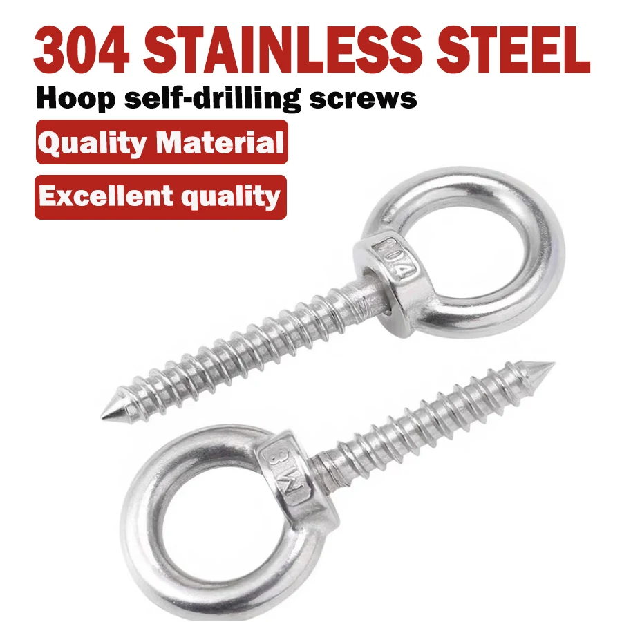 Heavy Duty Stainless Steel Eyelet ScrewHook Self Drilling Screw Eye for Hammock,Lamp, Curtain, Pet Cage Accessories