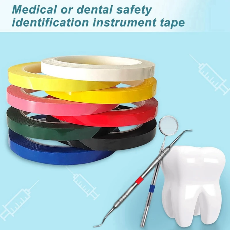 16 rollos de cinta para identificación de instrumentos, 216 pies/L X 0,4 pulgadas/W, colores, Autoclave, 270 °F(8 colores)