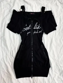 Elegante festa mulher vestidos vintage manga curta com zíper saco hip saia sexy menina vestido verde gótico carta estilingue saia curta y2k