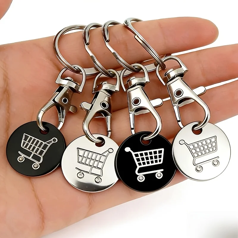 6pcs Supermarket shopping cart token keychain metal shopping cart coin pendant portable supermarket unlocking token pendant