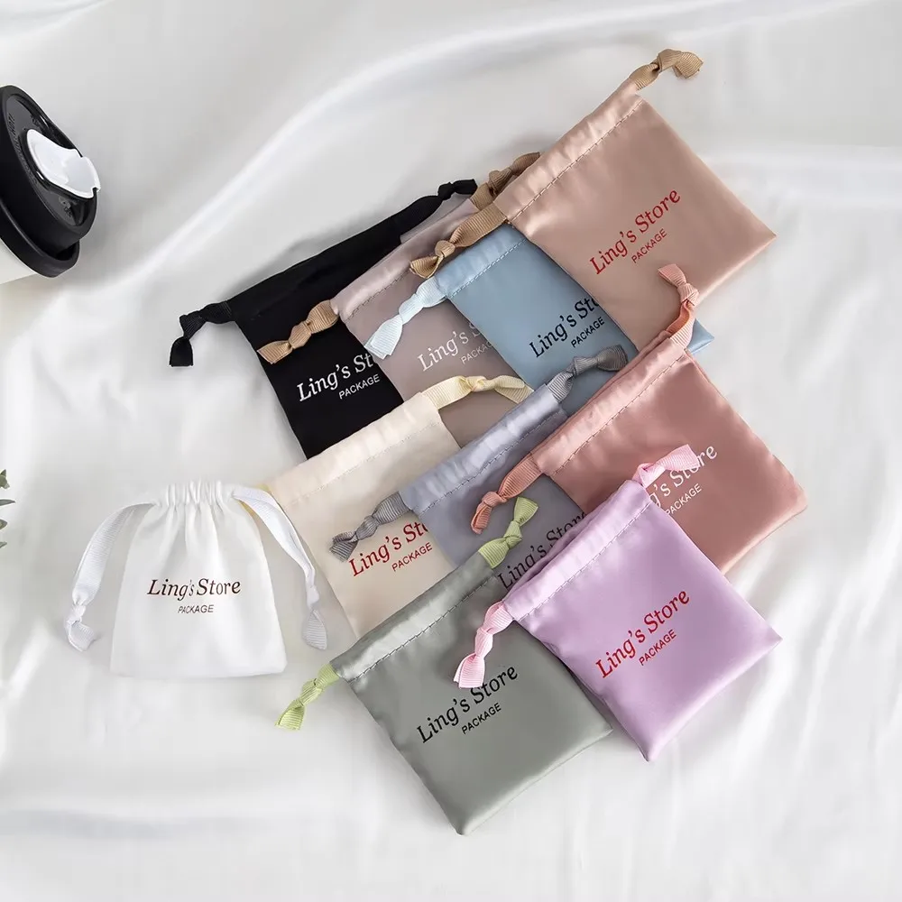 

50Pcs Luxury Custom Logo Dense Silk Satin Bag Jewelry Packaging Gift Pouch Drawstring Cosmetic Pocket Personalized Wedding Favor