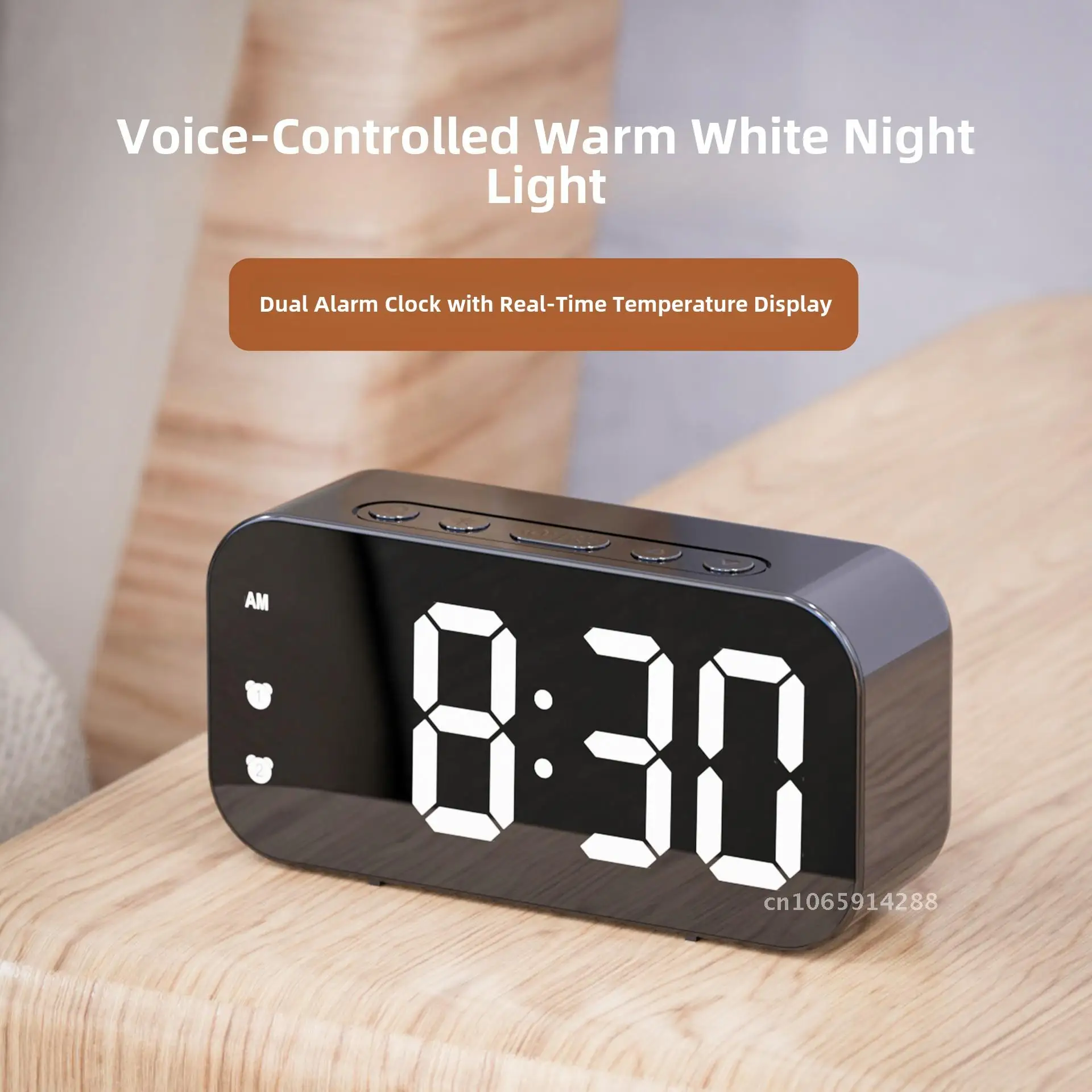 

Simple LED Digital Alarm Clock Voice-Activated Temperature Display Student Plug-In Dual-Use Small Size Modern Minimalist Design