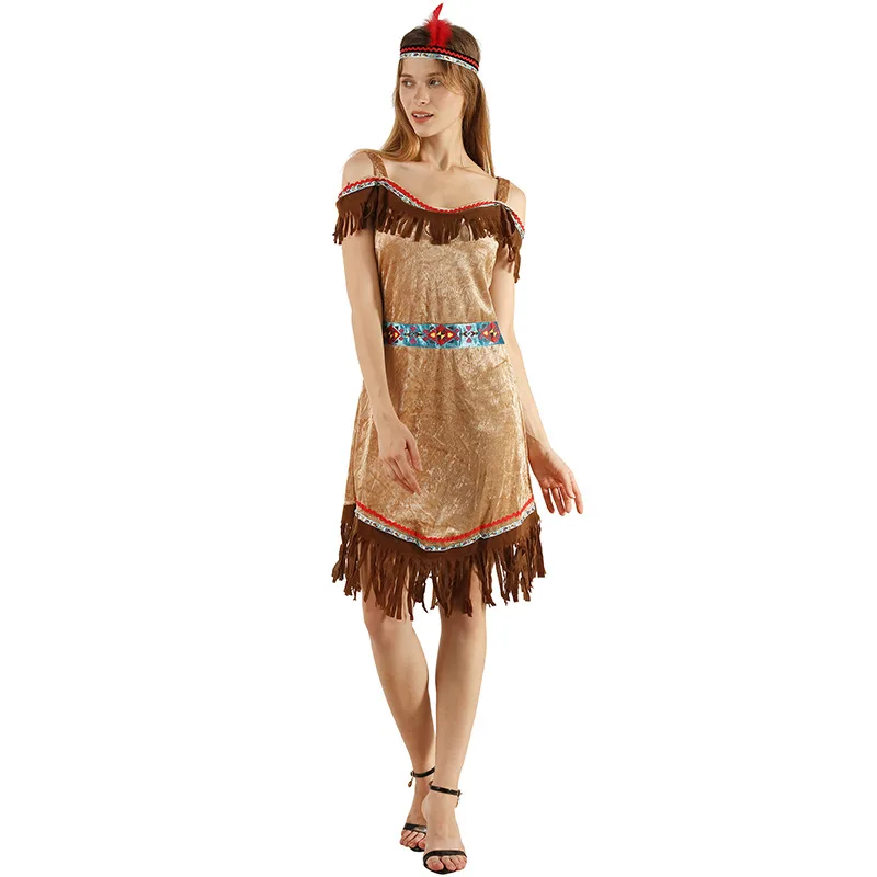 Women Indian Traditional Cosplay Female Halloween Primitive Princess Costumes Carnival Purim Nightclub Bar Role Play Party Dress