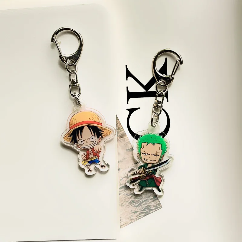 Anime Cartoon Keychain One Piece Luffy Zoro Nami Usopp Cute Peripheral Student Bag Acrylic Transparent Small Pendant Decoration