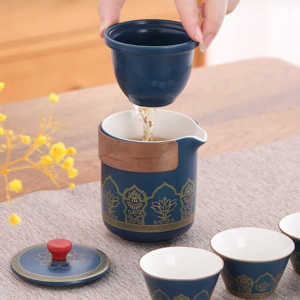 

Керамический дорожный чайный сервиз с выступающей коробкой, подарочный чайный сервиз в китайском стиле, портативный с канистрой, фарфоровая чайная посуда для путешествий