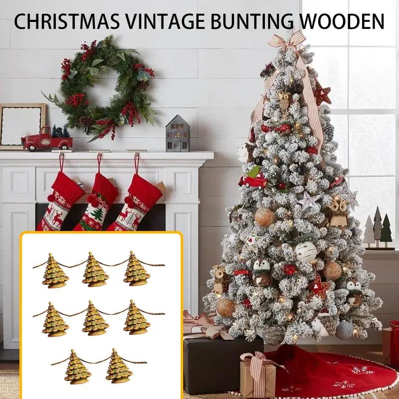 Christmas Bunting Flag Christmas Banner Wooden Garland Decoration Banner Bunting Decor Christmas Vintage Bunting Wooden Old