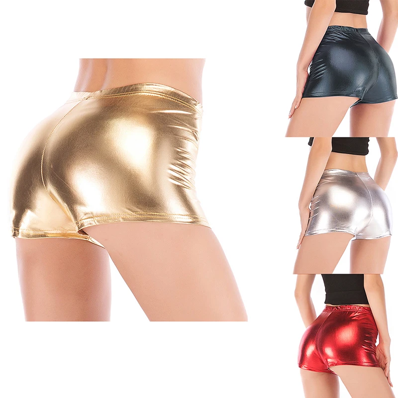 

Shorts Bright Leather Women's High Waisted Colorful Stage Costumes Performance Costumes Patent Leather Shorts