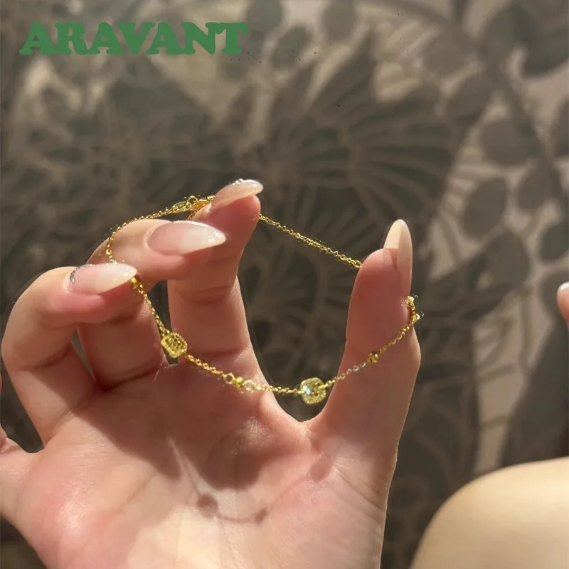 ARAVANT 925 Silver 18K Gold Square Zircon Bracelets Chains For Women Fashion Jewelry