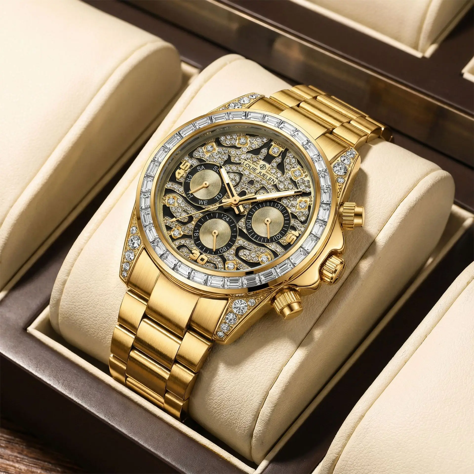 

Stainless Steel New Gold Six-Hands Moonphase Skeleton Luminous Waterproof Tourbillon Self-Wind Automatic Watch for Men