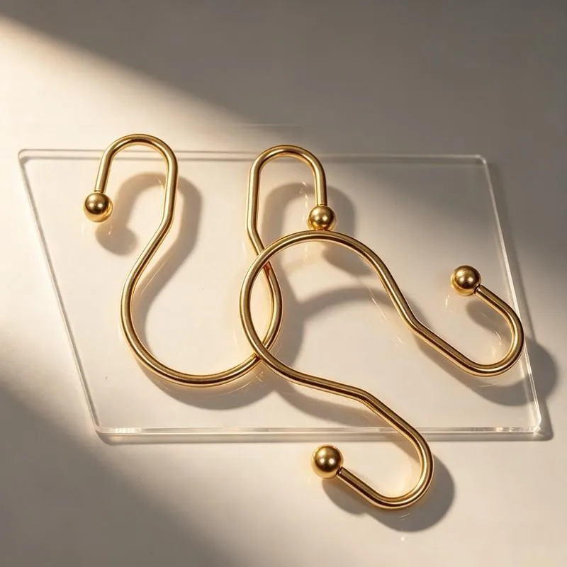 Gold Double Ear Shower Curtain Rings 31 pcs, Smooth Sliding Iron, Easy to Install on Bathroom Shower Rods view 6