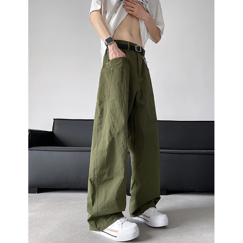 

Korean Men's Casual Pants Trendy Solid Color Loose Straight Wide Leg Trousers Y2k Pantalones Hombre Baggy Overall Cargo Pants