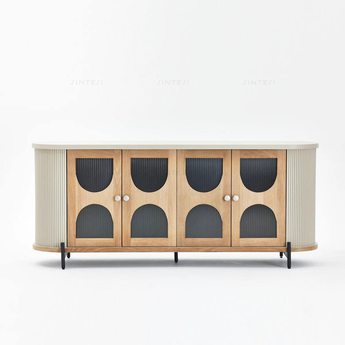

Minimalist French-inspired Interior Furniture Living Room Furnishings Sideboard Crafted From Reclaimed Oak and Concrete