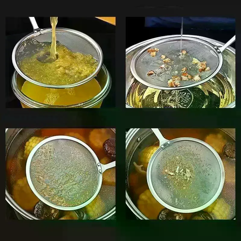 Mesh Strainer Stainless Steel Metal Flat Colander Cooking Skimmer Ladle Colander With Handle Food Strainer Kitchen Tools Fine