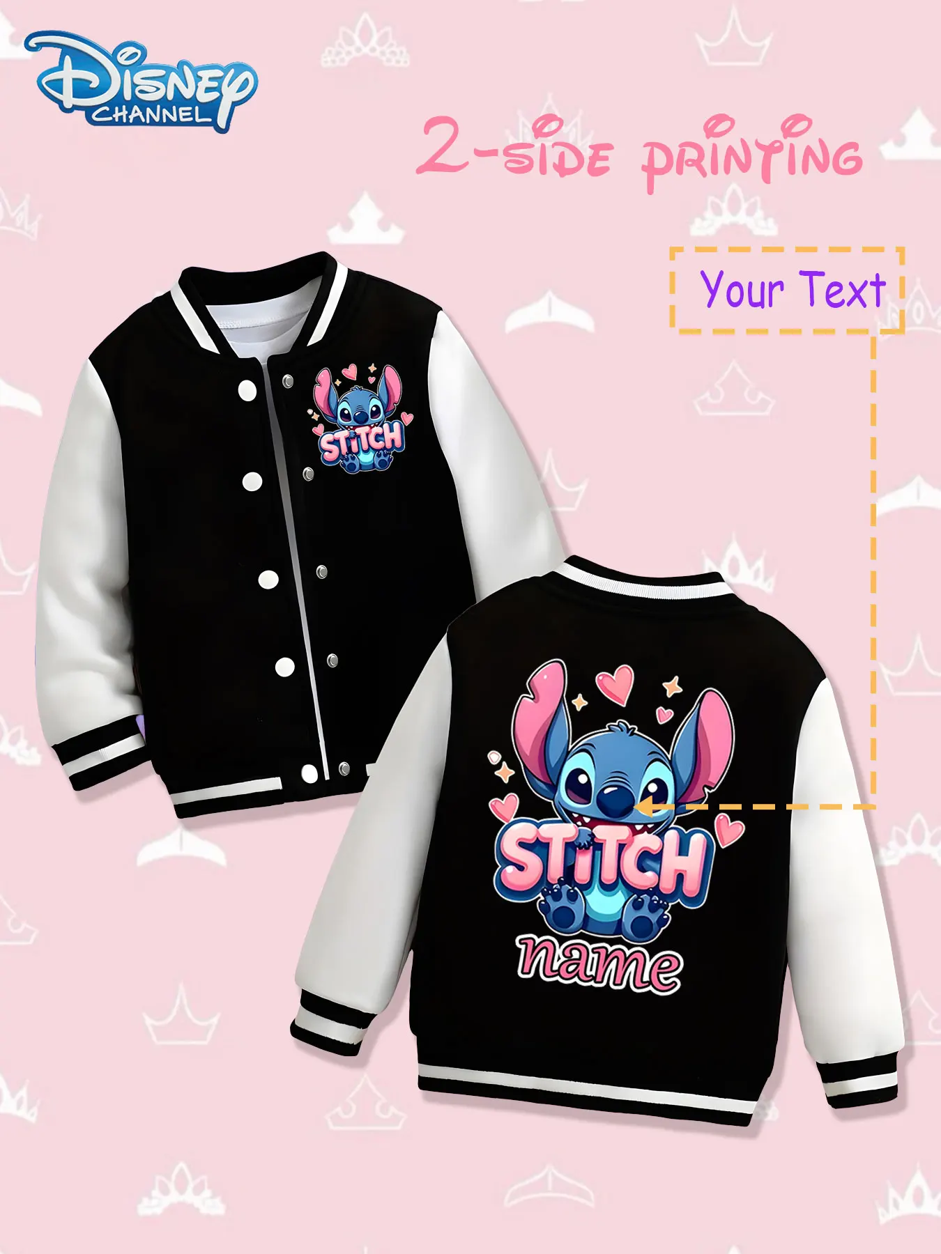 

MINISO Disney Stitch Cute Kids Baseball Jacket - Stitch's cute shape with "STITCH" logo on both sides, eye-catching colors and f