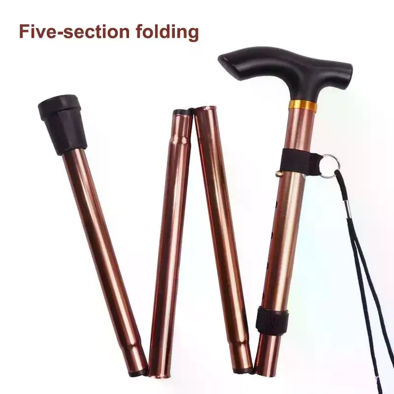 Cane Dobrável Portátil com Altura Ajustável em 5 Níveis e Design Dobrável com Alça para Pulso
