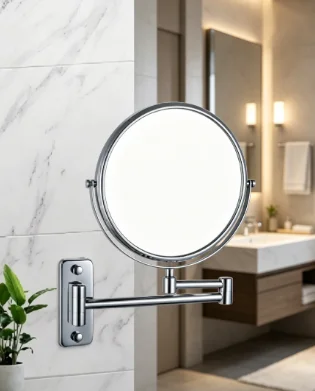 360° Rotatable Retractable Wall Mount Vanity Mirror Stainless Steel Triple Magnifying HD Makeup Mirror for Bathroom
