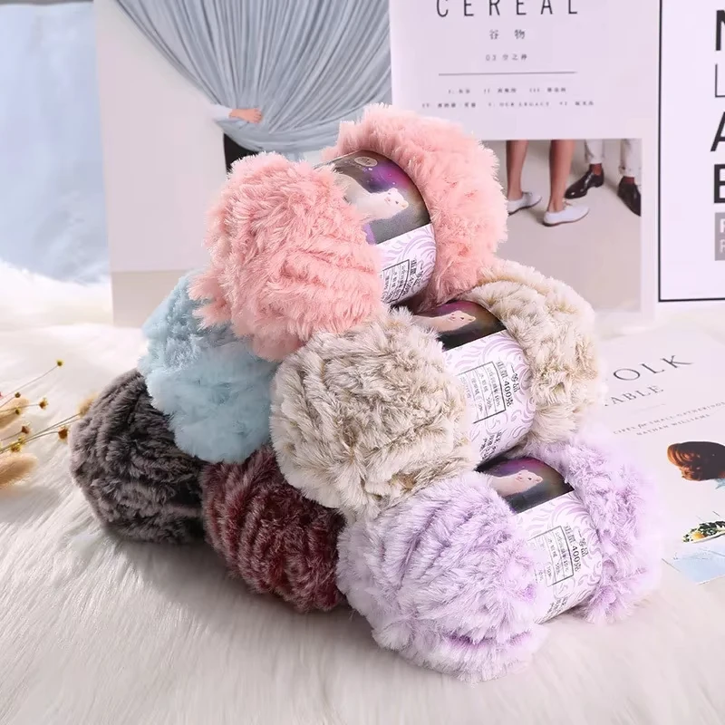 Skeins Faux Fur Yarn Soft Fluffy for Crocheting Fur Mink Hat Hand Woven Scarf DIY Fur Thread Long Woven Fur Knitting Thread