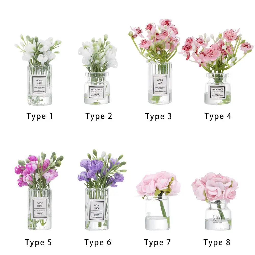 Mobili Mini composizione floreale Modello in miniatura Rosa Rosa Casa delle bambole Vaso di fiori Accessori Gelsomino bianco