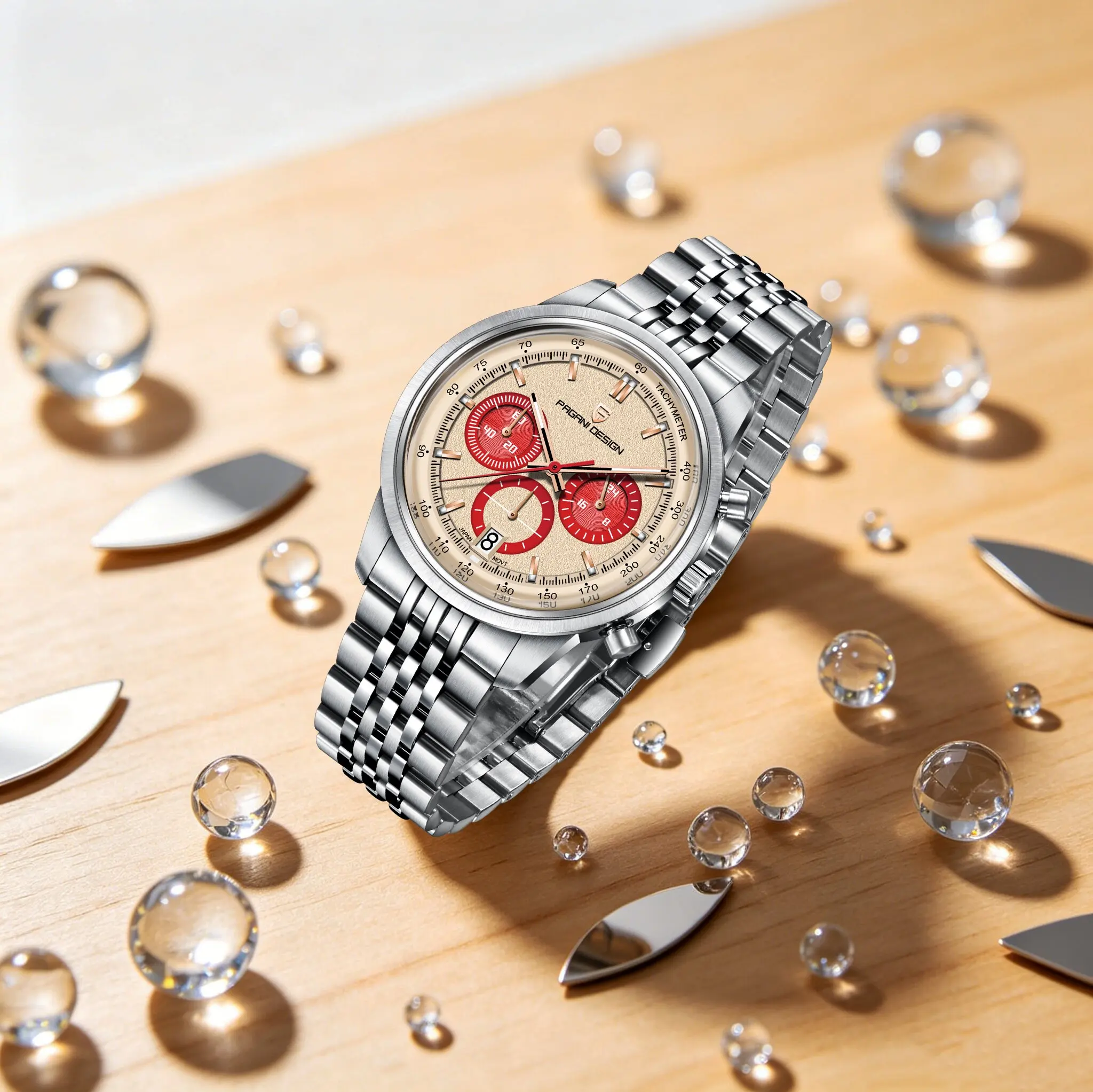 PAGANI DESIGN Men's Outdoor Sports Quartz Watch Stainless Contrast Color Chronograph Subdials Date Window Luminous Diving Watch