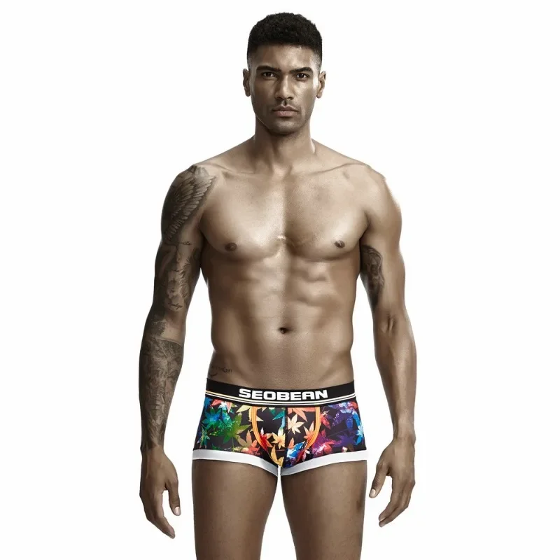 2026Breathable and sweat-absorbing men's boxers, digital leaf printing fashionable men's underwear, single-layer bag 90223