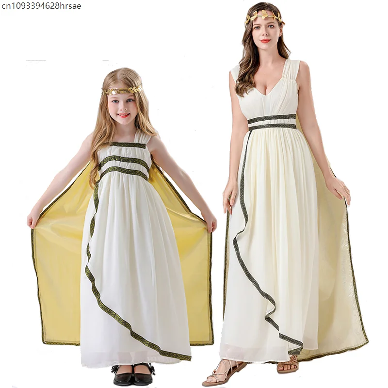 

2025 New Arrival Women Athena Toga Roman Princess Halloween Dress Up Girls Golden Greek Goddess Costume