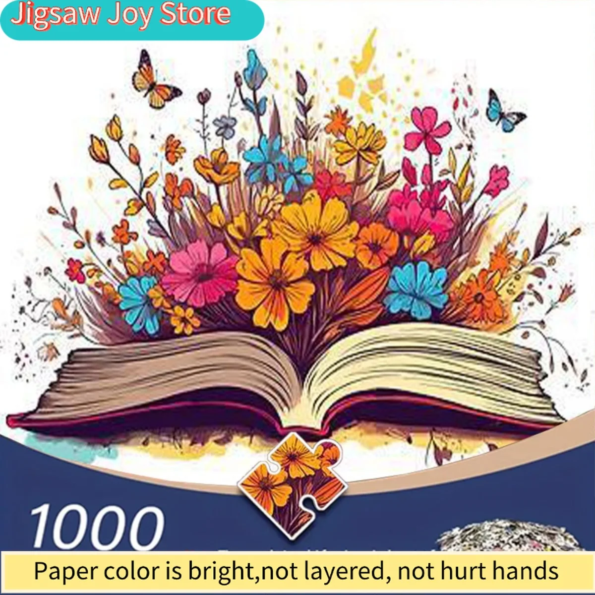 

Пазл для взрослых 1000 деталей - Цветущие цветы и бабочки на открытой книге, Яркий цветочный дизайн, Портативный картонный пазл