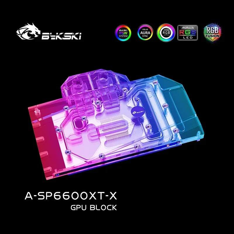 Bykski A-SP6600XT-X GPU Bloco de água para SAPPHIRE Radeon RX6600XT Pulse OC Radiador de placa gráfica, bloco VGA Cooler 12V/5V RGB