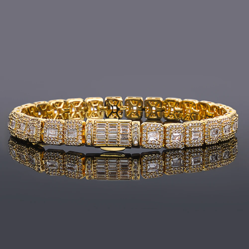 NY 7.5mm High Quality Silver/Gold Plated Clustered Tennis Bracelet Hip Hop Jewelry Iced Squre Diamond Tennis Chain Women