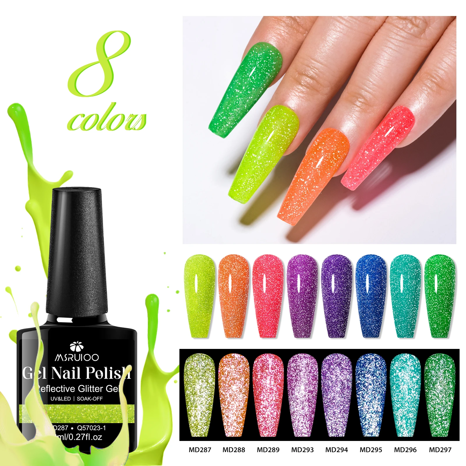 

8PCS/SET MSRUIOO Reflective Glitter Gel Nail Polish for Christmas Nails Silver Red Gel Kit UV LED Home DIY Kit HEMA/TPO FREE