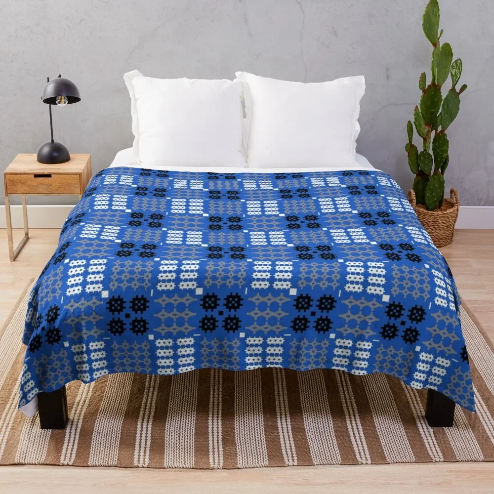 Welsh Tapestry Pattern, Carthen Cymraeg, Cymreig (blue) Throw Blanket wednesday Warm Blankets