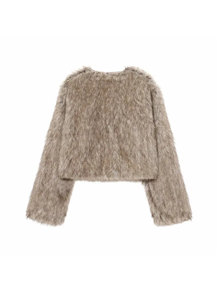 المرأة الخريف الشتاء سترة جديدة خريف جديد كم طويل فو الفراء تأثير سترة دافئة قصيرة شخصية الموضة غير رسمية تنوعا #2