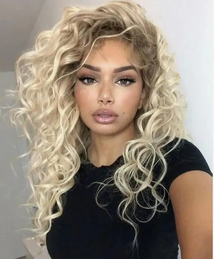 Blonde Curly Wig Long Wavy Wigs for  Women Fluffy Synthetic Wig