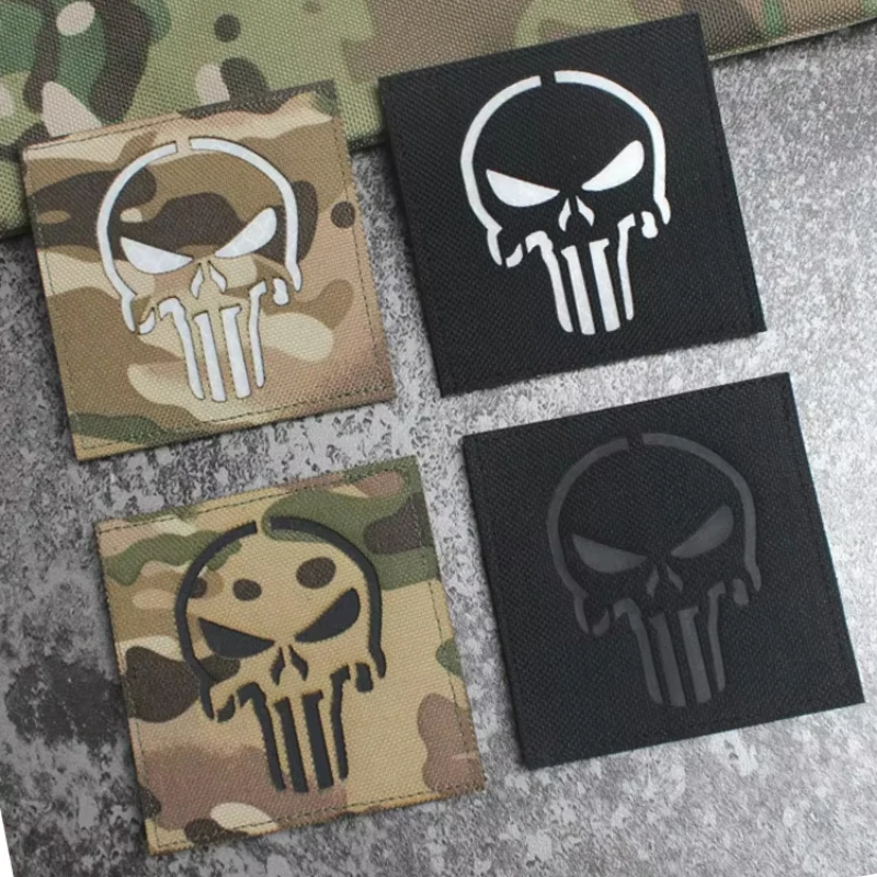 

Reflective Punisher Embroidery hook and loop clothing Patch，For Jacket Jeans bag Hat patches accessories，Tactical Morale Badge