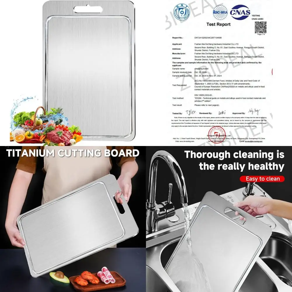 

100% Pure Titanium Double-Sided Cutting Board for Meat, Fruit, and Vegetables with Grooves - Durable Kitchen Chopping Surface