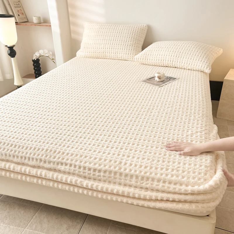 

Зимний теплый наматрасник, односпальная/двойная/королевская/королевская простыня с эластичной лентой, пушистое покрывало из кораллового флиса