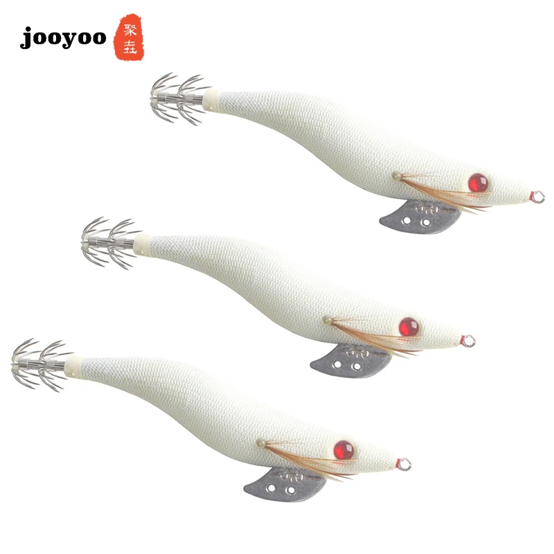 1 Pcs 13.3 CM 20.5 G Luminous Squid Jigs White Glow Wood Shrimp With Octopus Squid Jig Hooks Cuttlefish Fishing Lure For Squid