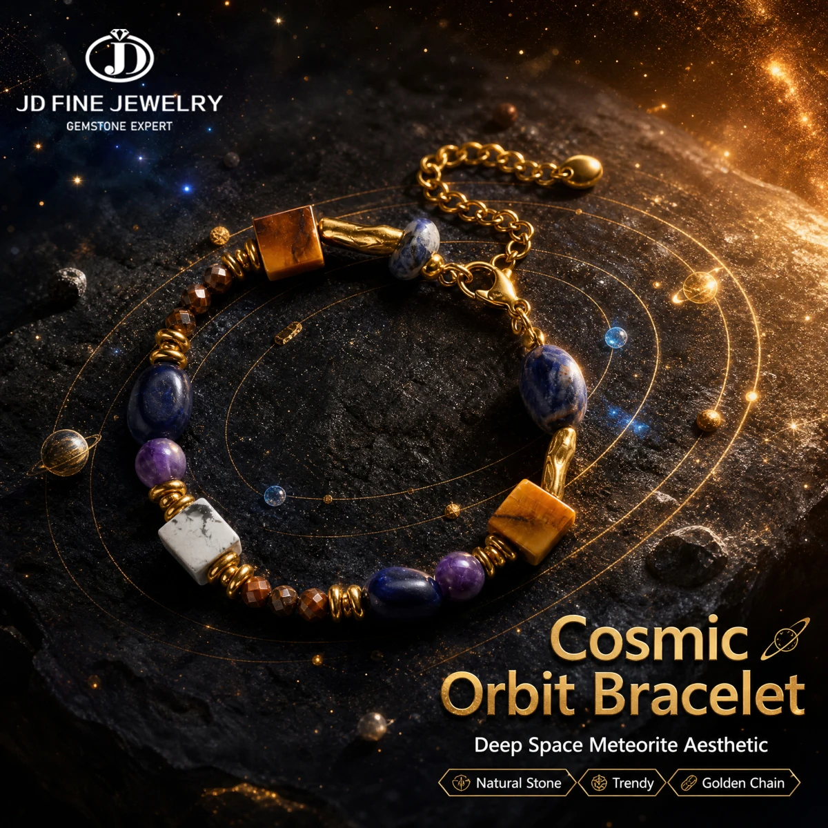 Natural Yellow Tiger Eye Cube Sodalite Freeform Bracelet Stainless Steel Chain for Men Women Chakra Courage Protection Gifts