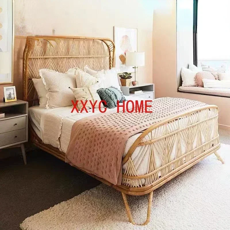 

Nordic Rattan Bed Rattan Art Bed Hotel Apartment 1.8 M Double Bed