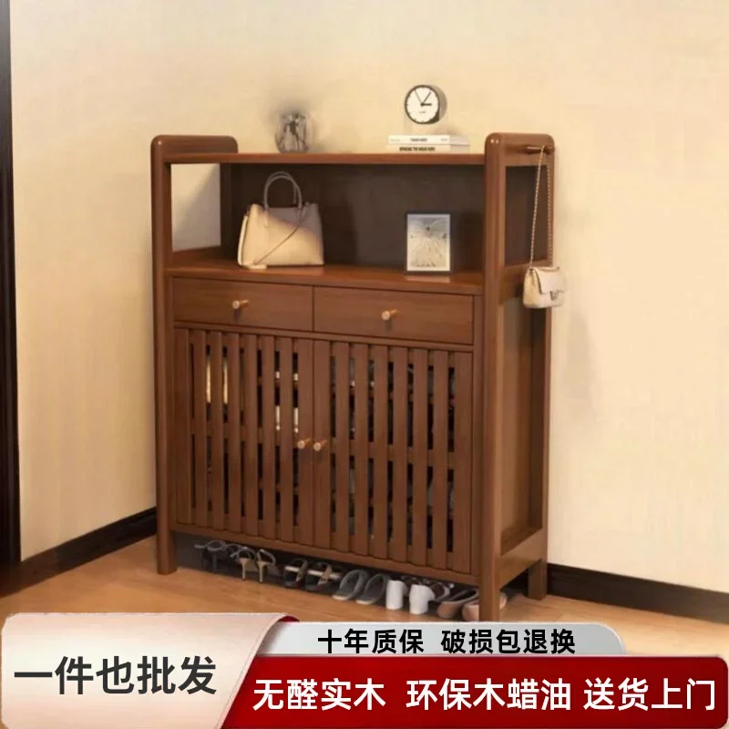 New Chinese-style solid wood shoe cabinet, large-capacity entrance cabinet at the door of the home, corridor, external drawer